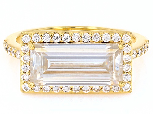 MOISSANITE FIRE® 5.77CTW DEW BAGUETTE AND ROUND BRILLIANT 14K YELLOW GOLD OVER SILVER RING - Size 6