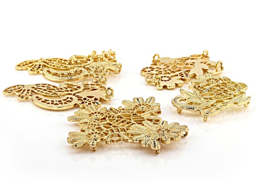 Fancy Filigree Component Set in 3 Designs in Gold Tone 5 Pieces Total