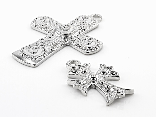 Indonesian Inspired Cross Focal Set in 3 Designs in Silver Tone 17 Pieces Total