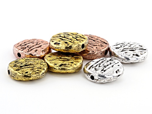 Textured Coin Bead Kit in Antiqued Silver, Gold, and Rose Tones Appx 60 Pieces Total