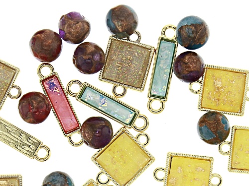 Gold Foil Acrylic Connectors and Quartzite Bead Kit in Assorted Styles and Colors Appx 37 Pieces