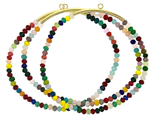 Stretch Bracelet Foundations with Multi Color Glass Beads and Gold Tone Tube Set of 7