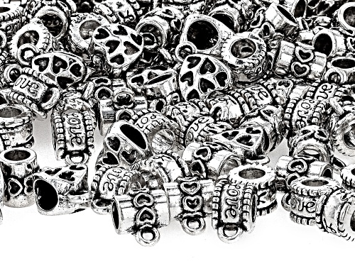 Family and Love Large Hole Bails in 3 Styles in Antiqued Silver Tone appx 180 Pieces Total