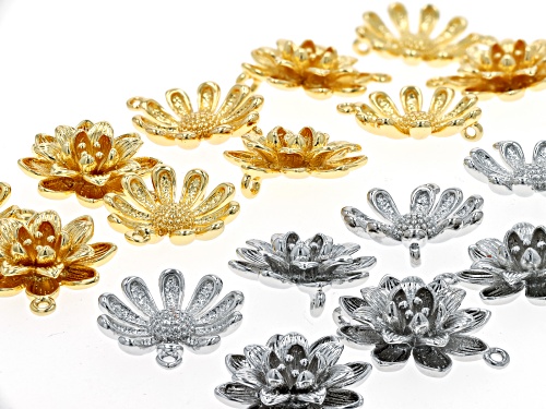 Daisy & Water Lily Brass Connector in Gold Tone and Silver Tone appx 20 Pieces Total