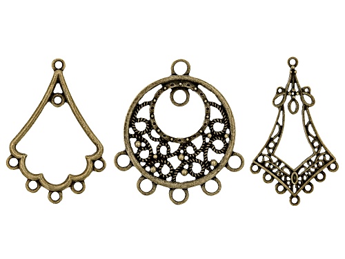 Filigree Design Focal & Chandelier Component Kit Antique Brass Tone 18 Pieces Total