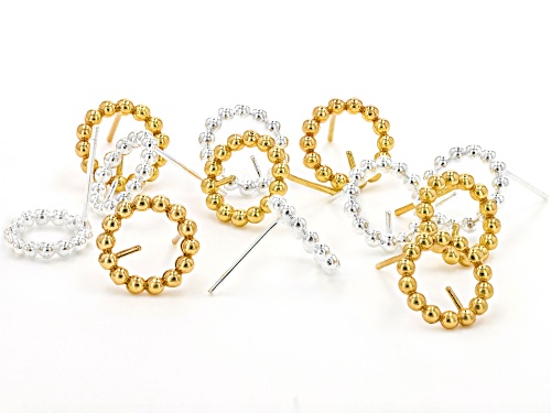 Round Brass Twist & Beaded Texture Frame Earring Component in Gold Tone and Silver Tone