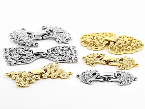 Fancy Fold Over Clasp Set of 6 in 5 Styles in Gold & Silver Tone