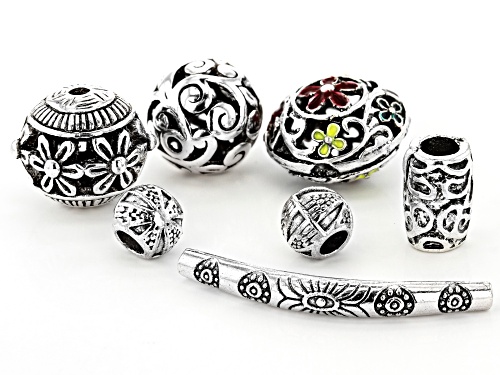 Assorted Accent Components in 7 Styles in Silver Tone Appx 48 Pieces