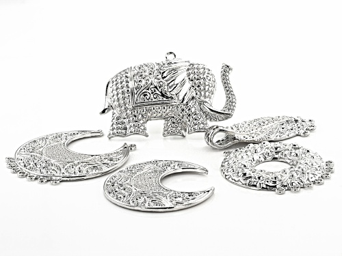 Indonesian Inspired Focal Set in 5 Styles in Silver Tone 8 Pieces in Total