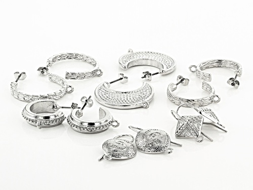Indonesian Inspired Earring Findings in 6 Styles in Silver Tone 6 Sets Total