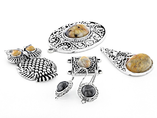 Indonesian Inspired Focal & Component Set in Antiqued Silver Tone 11 Pieces Total