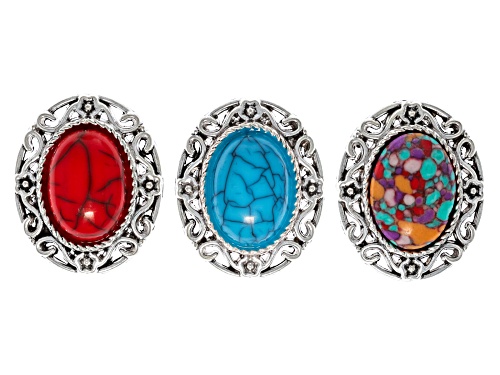 Multi-Stone Antique Silver Tone Assorted Size Focal Set of 18