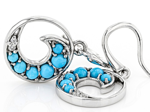 Round Cabochon Sleeping Beauty Turquoise With 0.06ctw White Zircon Rhodium Over Silver Earrings