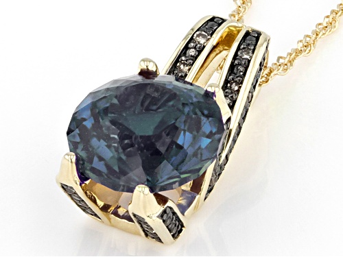 3.15ct Round Lab Alexandrite With 0.08ctw  Diamond Accent 10K Yellow Gold Pendant With Chain