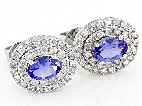 0.90ctw Oval Tanzanite With 0.52ctw Round White Diamond Rhodium Over 14K White Gold Earrings