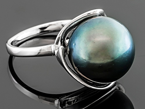13mm Cultured Tahitian Pearl Rhodium Over Sterling Silver Ring - Size 9