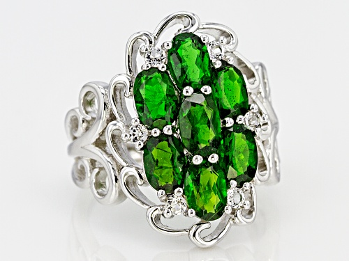 2.87ctw Oval Russian Chrome Diopside With .20ctw Round White Topaz Sterling Silver Ring - Size 5