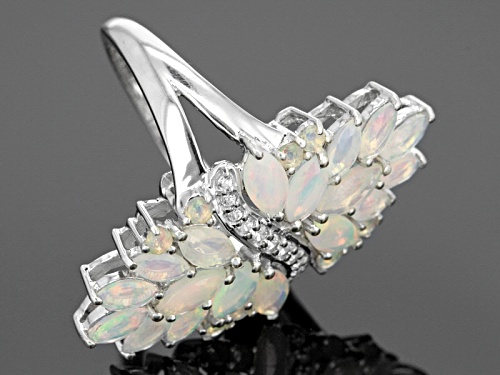 2.27ctw Marquise And Round Ethiopian Opal And .12ctw Round White Zircon Sterling Silver Ring - Size 5