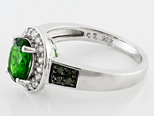 1.11ct Russian Chrome Diopside, .29ctw White Zircon And .10ctw Green Diamond Sterling Silver Ring - Size 11