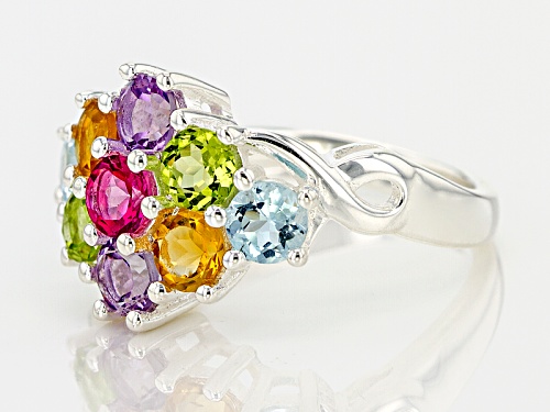 2.12ctw Amethyst, Citrine, Glacier Topaz™, Pink Topaz And Manchurian Peridot™ Silver Ring - Size 7