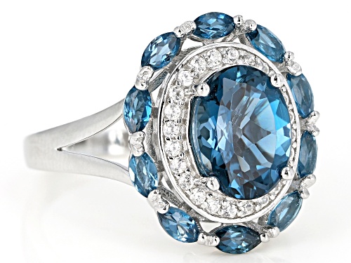 3.61ctw Oval & Marquise London Blue Topaz With .20ctw White Zircon Rhodium Over Silver Ring - Size 8