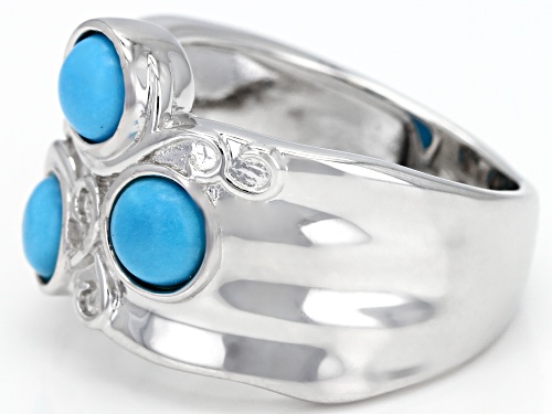 5mm Round Cabochon Sleeping Beauty Turquoise Rhodium Over Silver 3-Stone Band Ring - Size 7
