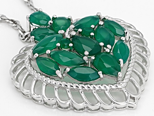 Pear Shape, Marquise and Round Green Onyx, Rhodium Over Silver Heart Slide with Chain