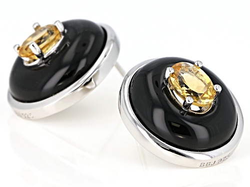 1.84ctw Brazilian Citrine and 17x15.5mm Oval Black Onyx Rhodium Over Sterling Silver Drop Earrings