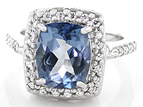 4.83ct cushion Blue Turquoise™ color topaz & .65ctw round white zircon rhodium over silver ring - Size 7
