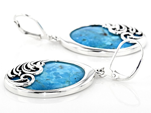 25X18MM OVAL CABOCHON TURQUOISE RHODIUM OVER STERLING SILVER DANGLE EARRINGS