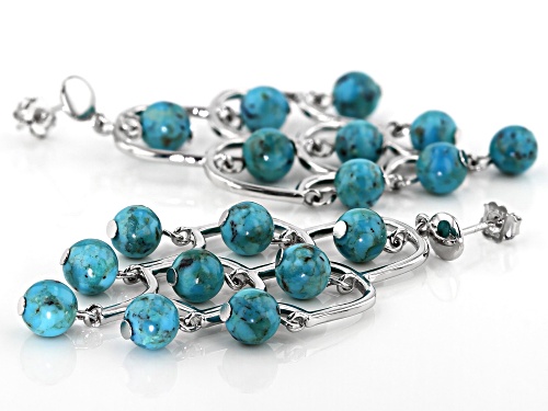 6mm Round Turquoise Rhodium Over Sterling Silver Dangle Earrings