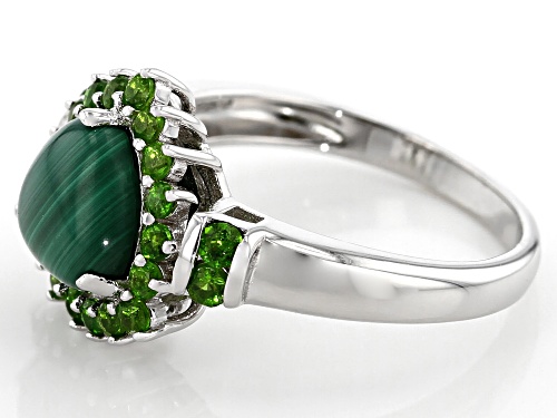 8X8MM TRILLION MALACHITE WITH .57CTW CHROME DIOPSIDE RHODIUM OVER STERLING SILVER RING - Size 8
