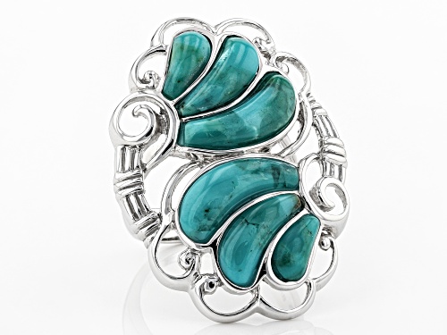 MIXED SHAPE CABOCHON TURQUOISE RHODIUM OVER STERLING SILVER RING - Size 7