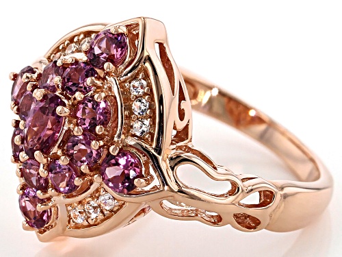 1.37ctw oval & round pink garnet with .09ctw round white zircon 18k rose gold over silver ring - Size 7