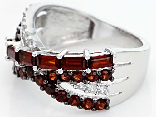 1.59ctw Vermelho Garnet™ with .20ctw white zircon rhodium over sterling silver crossover band ring - Size 8