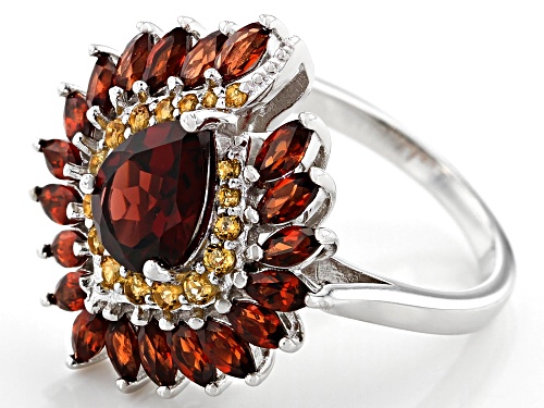 2.83CTW PEAR SHAPE AND MARQUISE  VERMELHO GARNET(TM) WITH .37CTW CITRINE RHODIUM OVER SILVER RING - Size 7