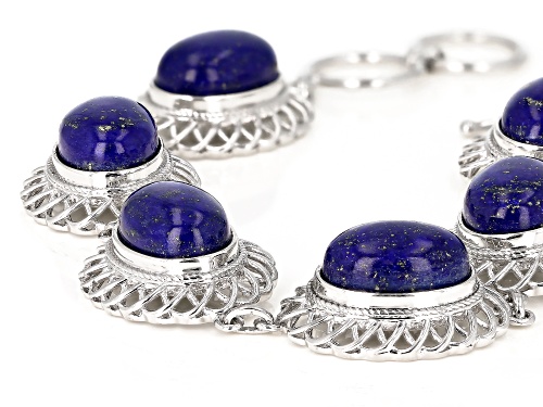 14x10mm Oval Lapis Lazuli Rhodium Over Sterling Silver Bracelet - Size 7.25