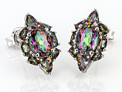 2.52ctw multi-color quartz rhodium over sterling silver stud earrings