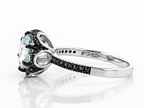 1.49ct aquamarine with .29ctw black spinel rhodium over sterling silver ring - Size 10