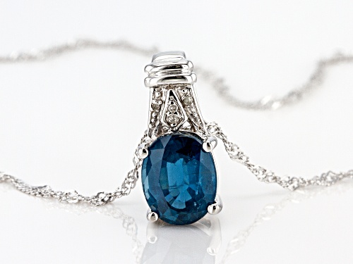 2.72ct Oval Teal Chromium Kyanite With .02ctw  Diamond Accents Rhodium Over Silver Slide W/Chain