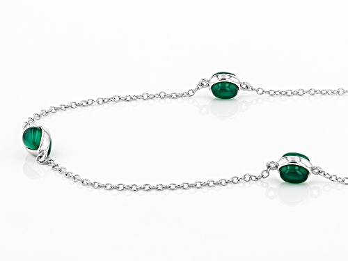 8x6mm Pear Shape & 7x5mm Oval Green Onyx Rhodium Over Sterling Silver Necklace - Size 36