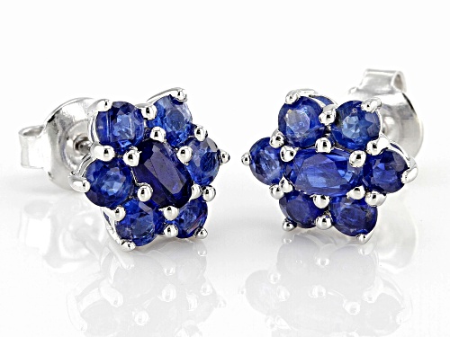 2.36ctw Oval And Round Nepalese Kyanite Rhodium Over Sterling Silver Flower Stud Earrings
