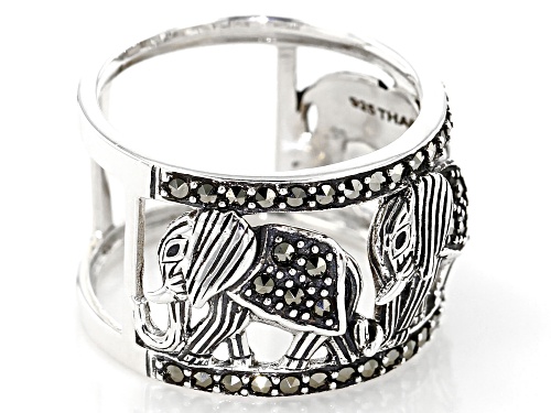 Round Marcasite Sterling Silver Elephant Band Ring - Size 6