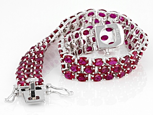 22.87ctw Lab Created Ruby Rhodium Over Sterling Silver Bracelet - Size 8