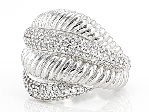 Judith Ripka Rhodium Over Sterling Silver Textured Wave Ring with Bella Luce® Accents - Size 6