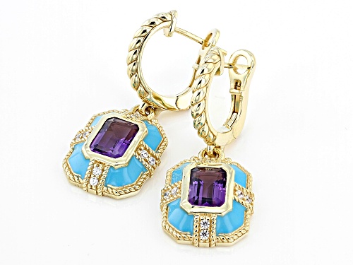 Judith Ripka Amethyst, Enamel, and Bella Luce® Diamond Simulant 14k Gold Clad Catalina Earrings