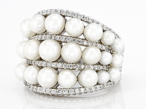 Judith Ripka Cultured Freshwater Pearl and Bella Luce® Rhodium Over Sterling Silver Colette Ring - Size 5