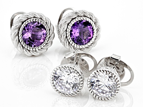 Judith Ripka Amethyst and Bella Luce® Rhodium Over Silver Interchangeable Earrings and Jacket Set