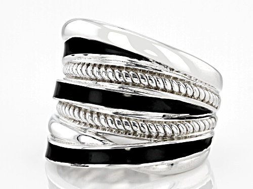 Judith Ripka Rhodium Over Sterling Silver With Black Enamel Highway Band Jubilee Ring - Size 6