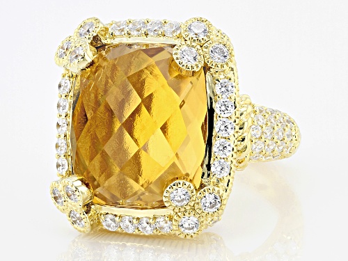 Judith Ripka 14.35ctw Champagne Quartz and Bella Luce® Diamond Simulant 14k Gold Clad Monaco Ring - Size 9